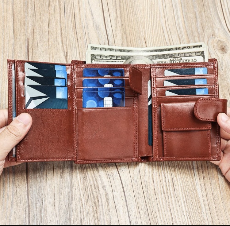 Billetera de Cuero Hombre Trifold con Monedero - Imagen 2